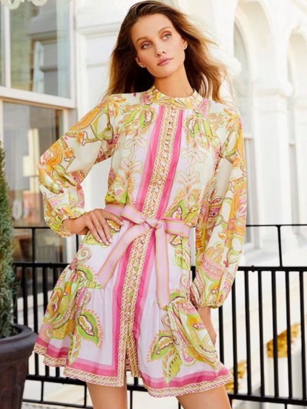 Antonio Melani Brynn Floral Print Mock Neck Long Sleeve Belted Dress SZ 2 NWT